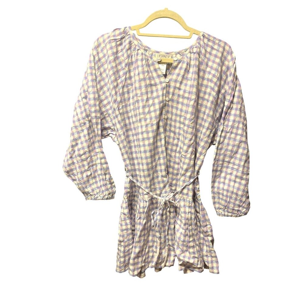 L*Space Vida Mini Dress Park Slope Gingham Blue Purple White Size S